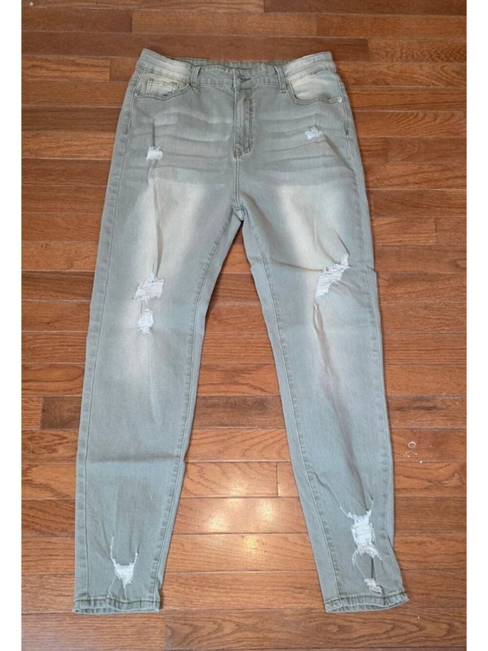 SHEIN XL Moss Green Stretch Jeans Distressed High Rise Casual Women's Denim
